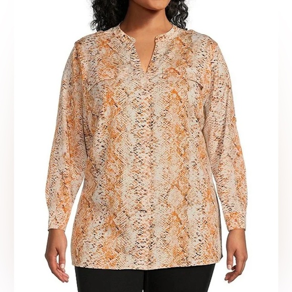 NEW Plus Size 2X Calvin Klein Women's Snakeskin Tunic Roll Tab Sleeve Blouse $85 - Picture 1 of 9